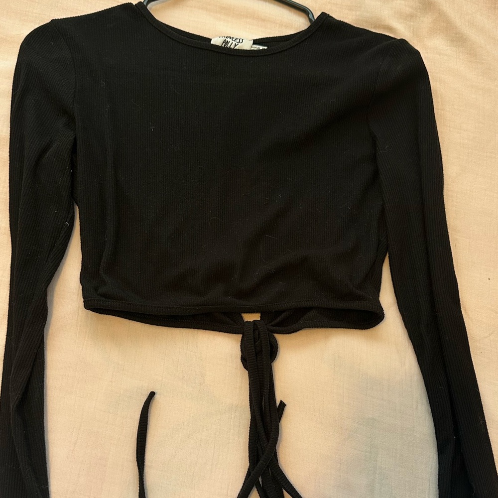 princess polly black long sleeve open back tie